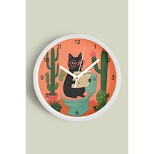 Soyut Kedi Modern Tasarım Duvar Saati - 30cm - Önü Camlı Beyaz Kasa - Sessiz Mekanizma-jh0368 Beyaz