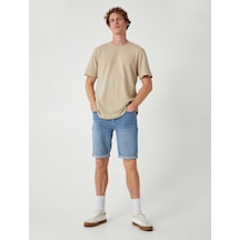 Koton Slim Fit Kot Şort Cep Detaylı Katlamalı Paça Pamuklu Açık İndigo 4sam40100nd Açık İndigo
