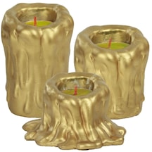 Mumluk Şamdan 3 Adet Tealight Uyumlu Üçlü Tüm Boylar Erimiş Mum Model - Altın