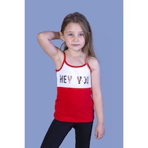 Toontoy Kız Çocuk Baskılı Kare Yaka Basic Atlet Kırmızı
