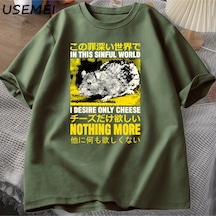 Flood Of Style Ben Arzu Sadece Peynir T-shirt Erkekler Komik Pamuk Japon Sıçan Grpahic Tees Casual Pamuk Kıs Yeşil