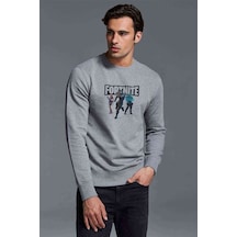 Fortnite Station Baskılı Gri Erkek Örme Sweatshirt