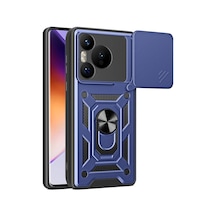Huawei Pura 70 5g Kılıf Sürgülü Kamera Koruyucu Manyetik Standlı Tank Koruma Pazarplus Mavi