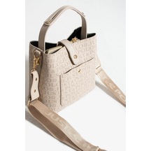 Just Polo Orijinal Kadın Ters Kilit Çıtçıt Kapama Arkası Cepli El Çantası 21x23cm Taş