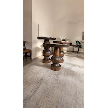 Wood Wooden Ahşap 3 Lü Set Fitilli Mantar Yan Sehpa / Ceviz Renk / Zigon Sehpa Vernikli Ceviz
