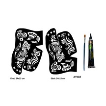 Airbrush Tattoo Tribal Dallar Ayak Kalıbı 2'li + Siyah Hint Kınası Geçici Dövme Yapma Seti