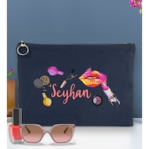 Bk Gift Kişiye Özel İsimli-4 Astarlı Lacivert Portföy Çanta 30x21cm, Baskılı El Çantası, Organizer Çanta