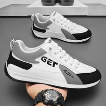 Erkek Spor Ayakkabıları Kore Tarzı Yeni Açık Kalın Tabanlı Dekolte Moda Ayakkabılar Moda Koşu Rahat Ayakkabılar-beyaz