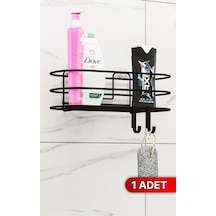 Banyo Düzenleyici Şampuanlık Sabunluk 1 Adet Oval Tel Yapışkanlı 2 Askılı Duş Rafı Organizer Siyah