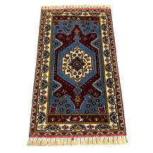 El Dokuma Sıfır Koleksiyonluk Yahyalı Halısı 93x160 Mavi Kırmızı Yün Kök Boya