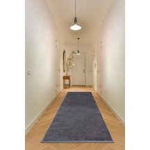 Vl Yuvarlak Comfort Düz Saçaklı Peluş Antrasit Yolluk Halı Antrasit Düz Saçak