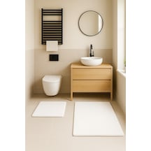 Buççin Online Mağaza Modern Dekoratif Kaymaz Taban Banyo Paspası Klozet Takımı 60x100-50x60 Cm Polyester Beyaz Çok Renkli