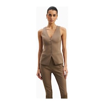 Because Of Alice Tailored V - Neck Hourglass Waistcoat V Yaka Kadın Yelek Açık Kahverengi