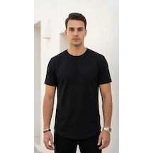 Plus Scorpion Erkek Slim Fit Basic Tişört Esnek, Terletmeyen Pike Dokulu Kumaş Siyah