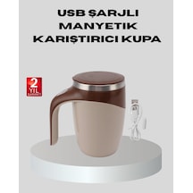 Manyetik Karıştırıcı Kupa Usb Şarjlı Otomatik Karıştırma Çift Katmanlı Ahşap