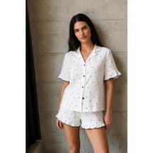 Kadın V Yaka Comfort Fit Beyaz Pijama Takımı