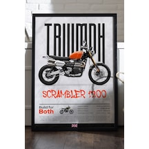 Triumph Scrambler 1200 Siyah Ahşap Çerçeveli Dekoratif Motosiklet Duvar Tablosu
