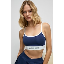 Urban Beat Metreon Kadın Yumuşak Esnek Dokulu Leopar Kontrastlı Göğüs Pedli Askılı Lacivert Spor Süt Lacivert