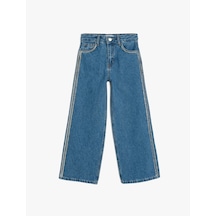 Koton Taş Detaylı Pamuklu Bol Paça Denim Pantolon Orta İndigo 5skg40097ad Indigo