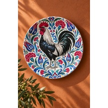Dekoratif Duvar Tabağı Horoz Ve Çini Motifli 27 Cm - Dekorlu Seramik Tabak