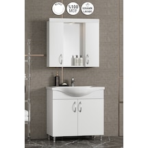 Yıldız 75 Cm Beyaz Mdf Seramik Lavabolu Ayaklı Banyo Dolabı Takımı