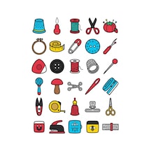 30 Adet Dikiş Ve Terzi Malzemeleri Sticker Seti - Ajanda, Defter, Laptop İçin Çok Renkli