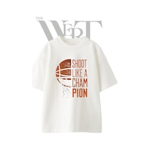 Thewert Basketball Champion Tasarım Baskılı Ünisex Beyaz Oversize T-shirt
