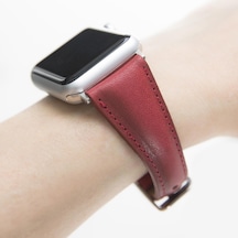 Bouletta Apple Uyumlu  Watch Deri Kordon 38-40-41 MM Ince Kırmızı