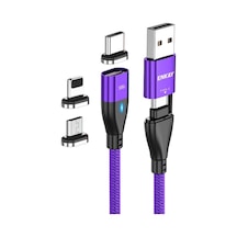 Rogfer Enkay 6'sı 1 Arada Pd100w Usb-a / Type-c - Type-c / 8 Pin / Mikro Usb Manyetik Hızlı Şarj Kablosu, Kablo Uzunluğu:2m Mor