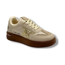 Mıa Marya 7020-26 Simli Yıldızlı Trend Fashion Kadın Sneaker Bej