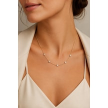 Balenbi Jewelry Beş Kare Taş Detaylı İnce Zincir Kararmaz Çelik Kadın Kolye Gold 1166 Altın