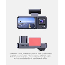 Üç Kameralı Dash Cam 170 Geniş Açılı Full Hd Gece Görüşlü -