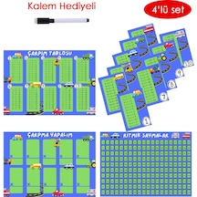 4'lü Çarpım Tablosu Seti - Kalem Hediyeli Araba Temalı