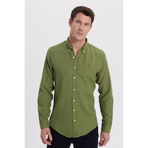 Tudors Erkek Slim Fit Dar Kesim Düz Oxford Armalı Yaka Düğmeli Yeşil Spor Gömlek-42014 Yeşil