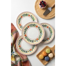 Grandora Retro Zeytin Ve Çiçekli 6 Adet, 20 Cm Pasta, Tatlı Veya Sunum Tabağı - Çok Amaçlı Kahvaltı Tabak Çok Renkli