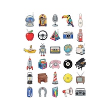 30 Adet Retro Figürlü Radyo Sticker Seti - Laptop Defter Kılıf İçin Çok Renkli