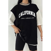 Çift Renk California New York Baskılı Unisex Tshirt Beyaz