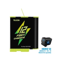 Gopro Şarj Edilebilir Yedek Batarya Fast Charging 1750mah Hero12 , Hero11 ,hero10,hero9 Black