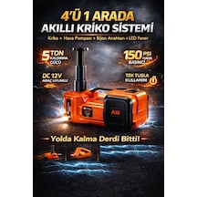 4 Ü 1 Arada Elektrikli Kriko Seti 5 Ton 150 Psı Hava Pompası Bijon Anahtarı Led 12v
