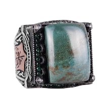Sterling Gümüş Erkek Yüzük - Doğal Jade Taşlı - İslami Tasarım - El Yapımı Vintage Yüzük Gümüş
