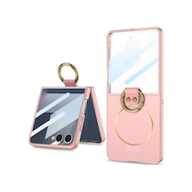 Galaxy Uyumlu Z Flip 7 Kılıf M-safe Şarj Özellikli Pazarplus Kıpta Yüzüklü Flip Sert Kılıf Pembe