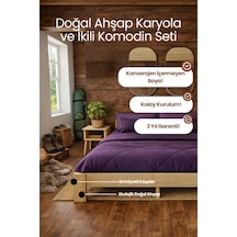 Soft Masif Ahşap Karyola Ve 2 Adet Komodin Natürel 90x200
