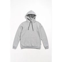 Novalisse Kadın Kapüşonlu Kanguru Cepli 3 İplik Pamuklu Oversize Hoodie Sweatshirt - Gri Çoklu Renk