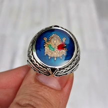 Fkgümüş Mavi Mineli Osmanlı Devlet Arması Erkek Yüzük