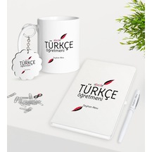 Kişiye Özel Türkçe Öğretmeni Kupa Anahtarlık Beyaz Defter Kalem H N11.19643