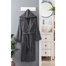 Kapüşonlu Unisex Banyo Bornozu %100 Soft Pamuklu Antrasit - P000000779-1 Çok Renkli
