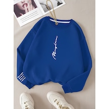 Startmore Mavi Unisex Kadın/erkek Never Renkli Oversize Bisiklet Yaka Pamuklu