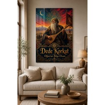 Dede Korkut Temalı Baskılı Cam Tablo Türk Kültürü Dekoratif Duvar Tablosu
