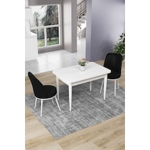 Canisa Concept Nil Serisi 70x110 Sabit Mutfak Masası Takımı Beyaz Masa 2 Siyah Sandalye Siyah Sandalyeler Beyaz Masa