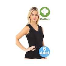 Tezzgelsin Kadın 6'lı Dantel Detaylı Geniş Askılı Kaşkorse Atlet Siyah